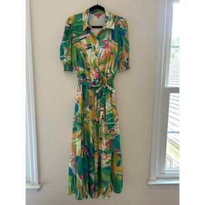 Flying Tomato‎ Maxi Dress Large Colorful Abstract Print Shirtdress Bohemian Chic